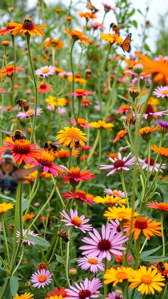 A vibrant pollinator garden filled with colorful flowers and butterflies.