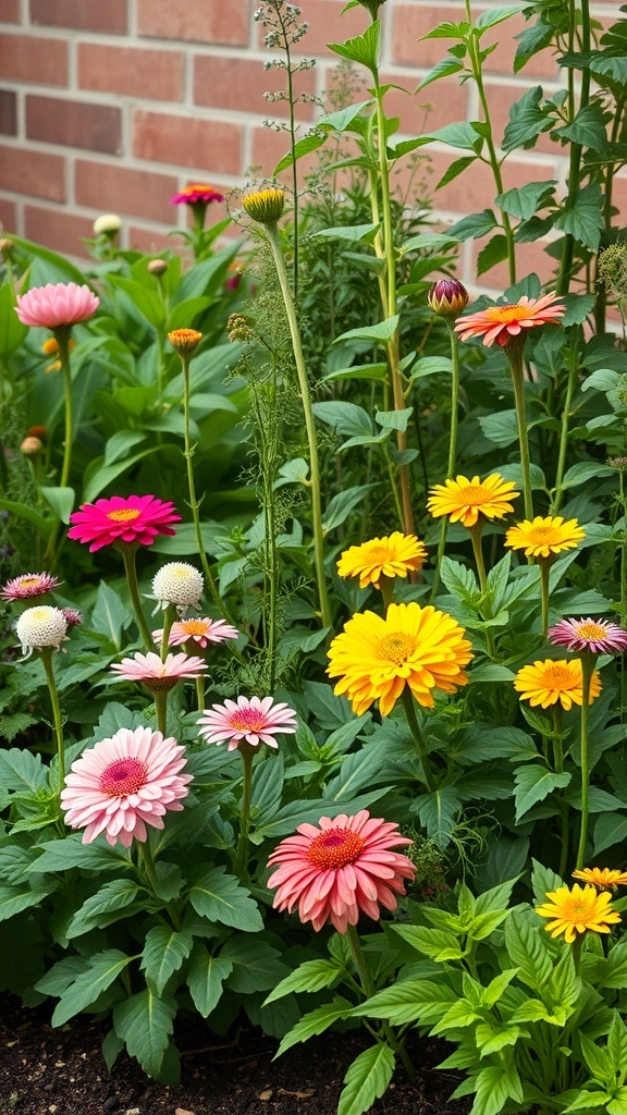 Colorful flowers in a side garden, showcasing a mix of blooms