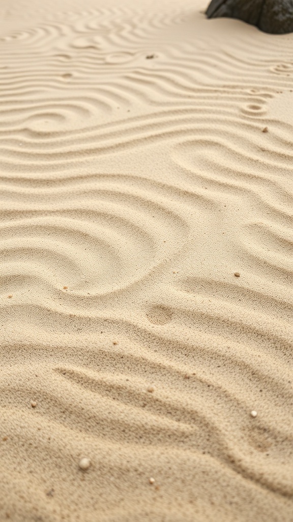 Raked patterns in sand showing smooth lines and curves