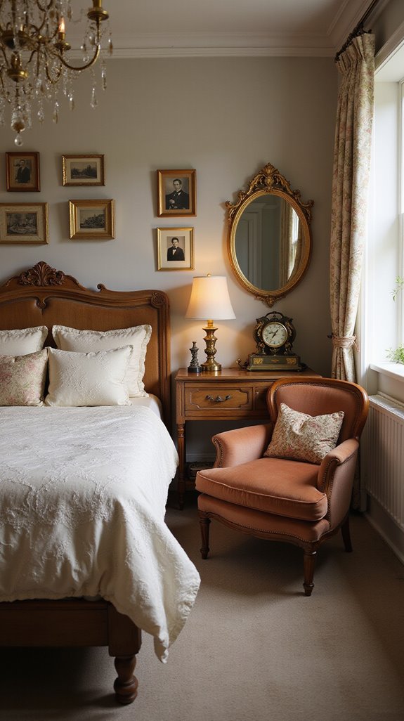 brass accents enhance vintage charm