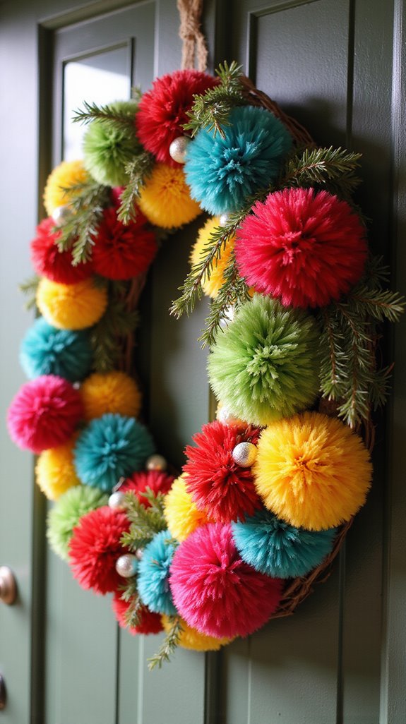 colorful pom pom wreath design