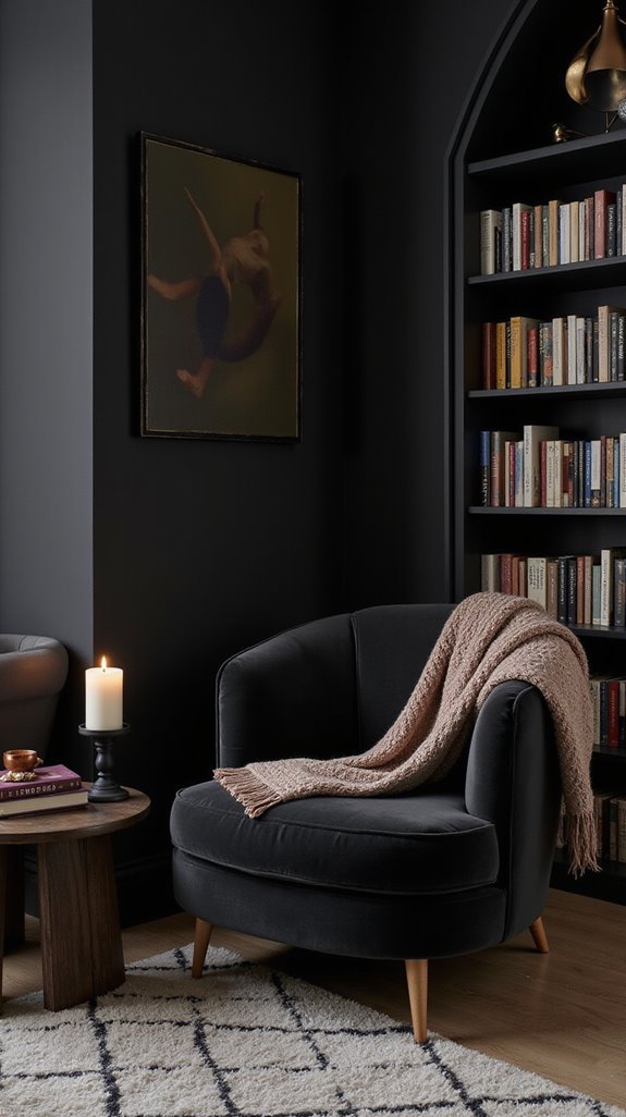 cozy dark toned reading nook