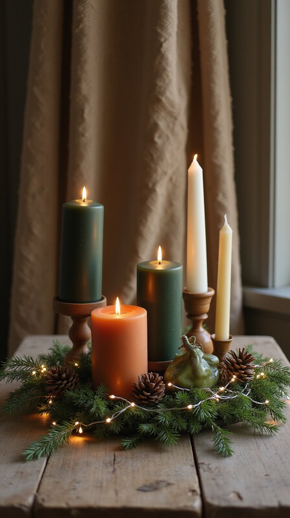 cozy earthy candle arrangements