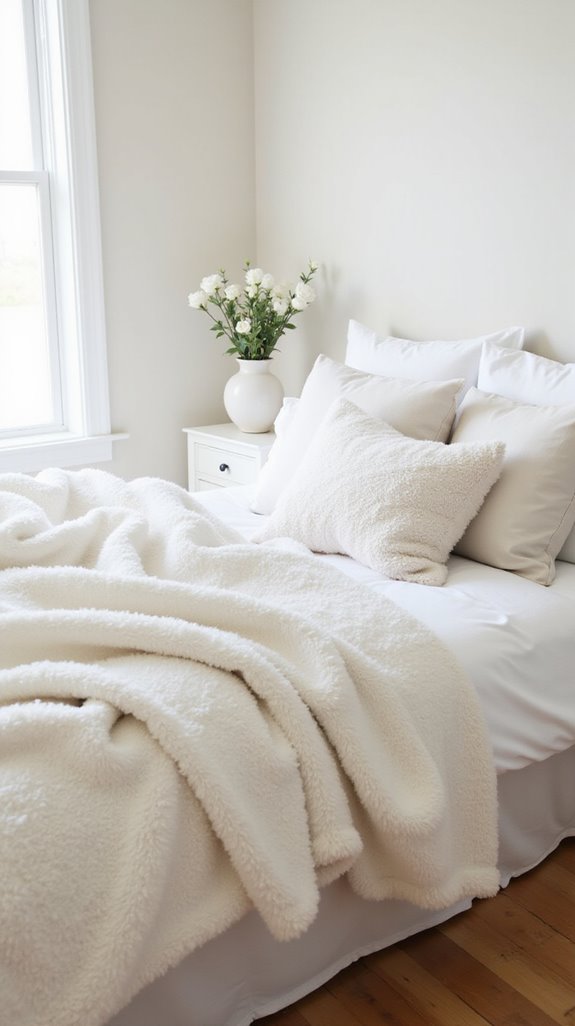cozy white throws and pillows