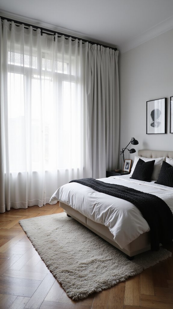 elegant white curtains contrasting black