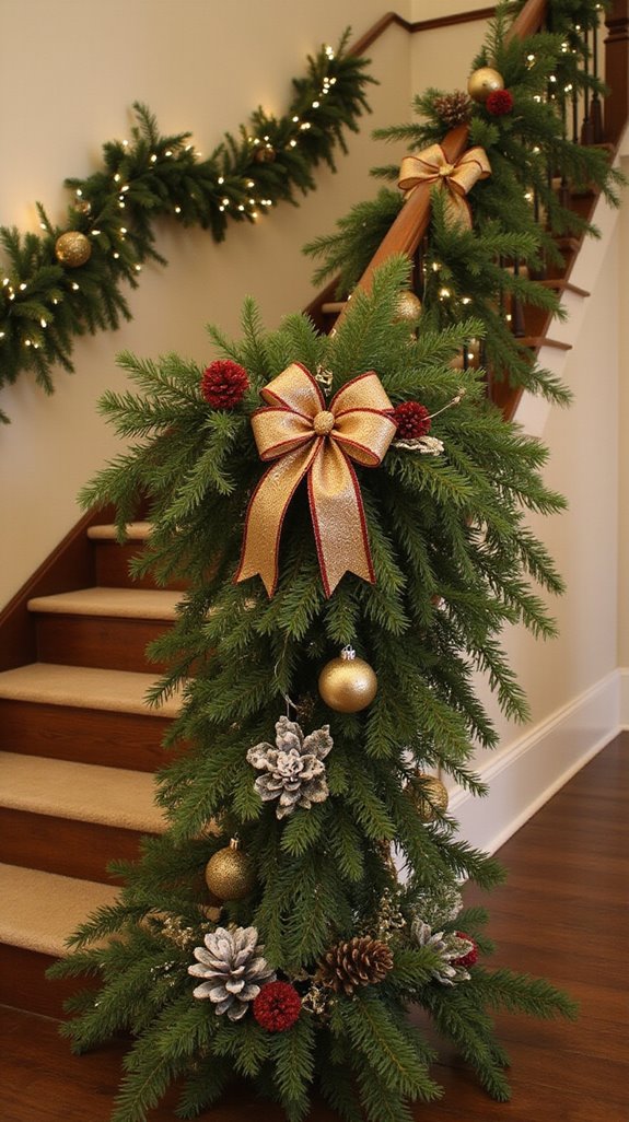 evergreen garlands with bows