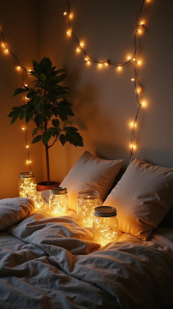 fairy lights in jars