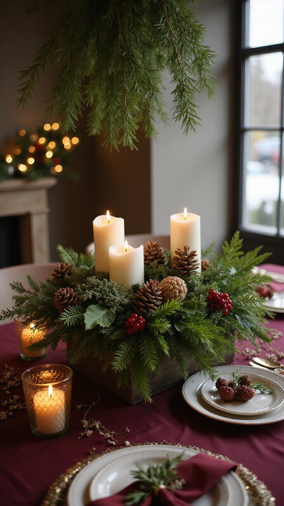 festive centerpiece with greens