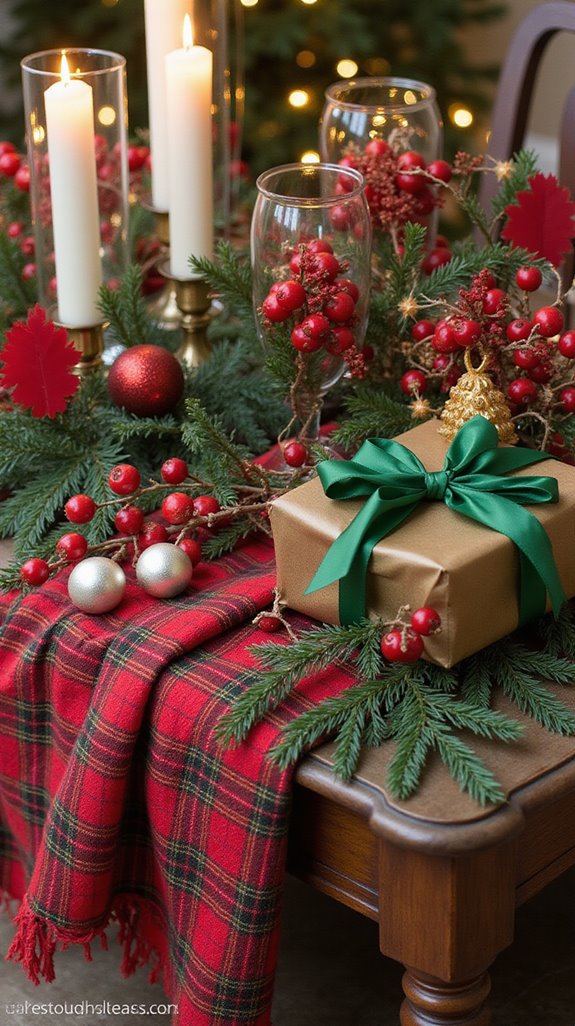 festive red and green centerpiece