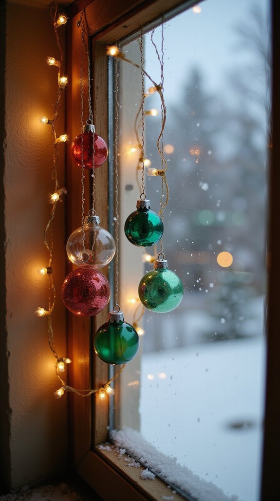 festive window ornament display