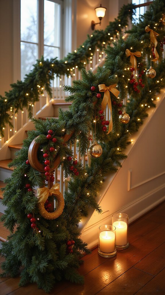 festive wreaths on stairs