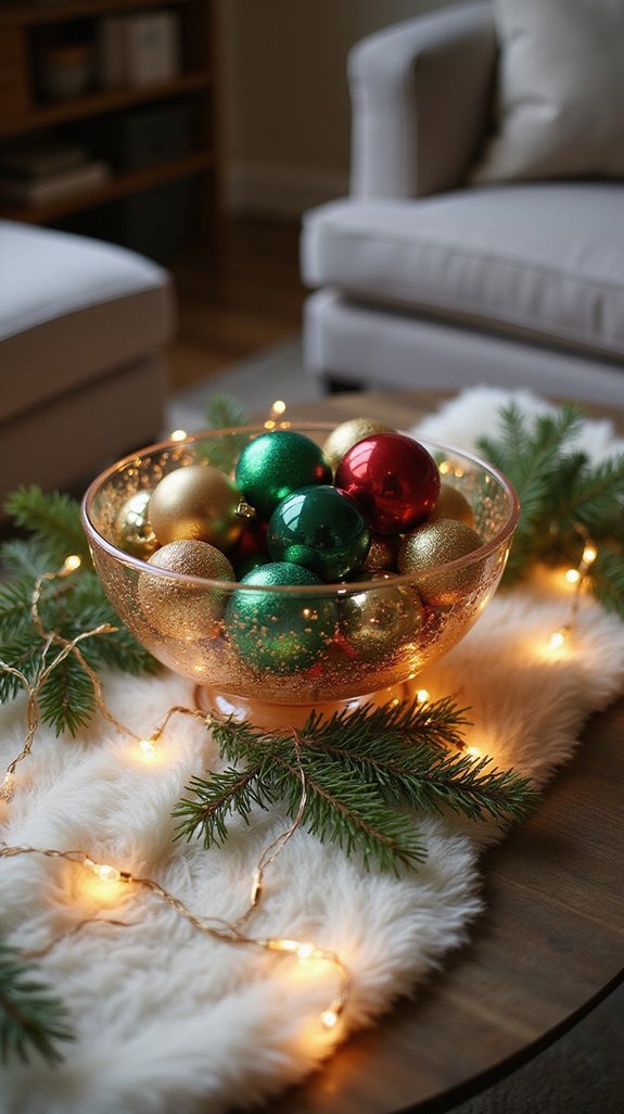 glittering holiday ornament display