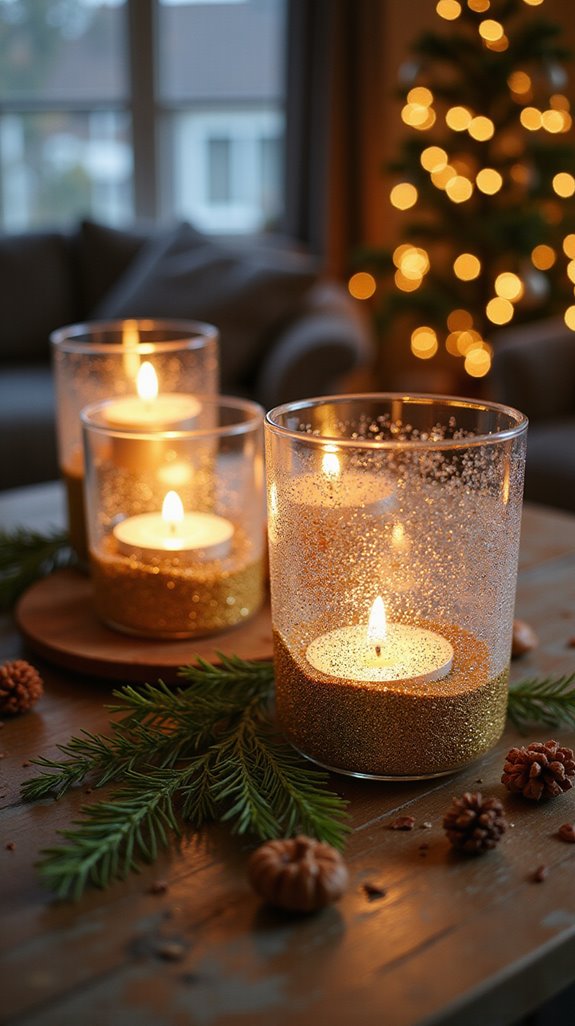 glittery glass candle holders