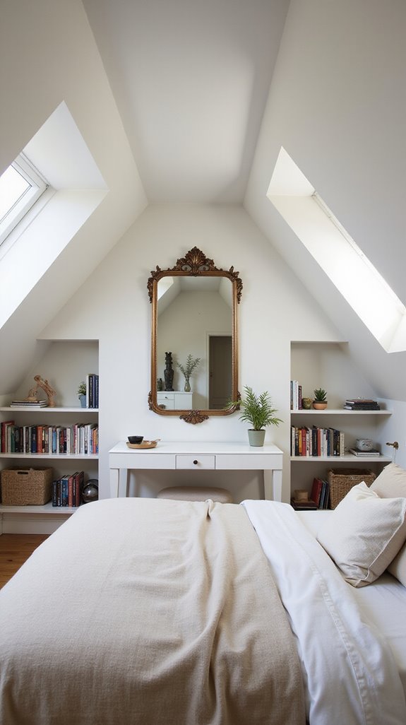 mirrors enhance attic bedrooms