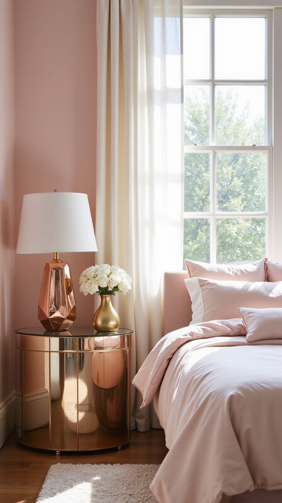 rose gold bedroom accents