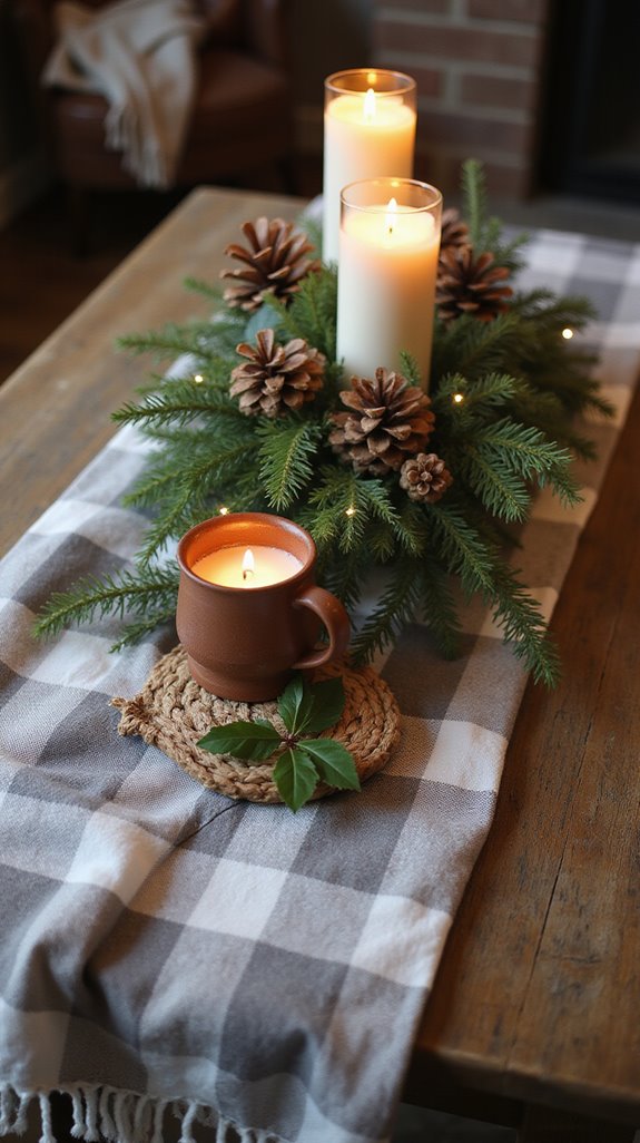rustic wood with pinecones