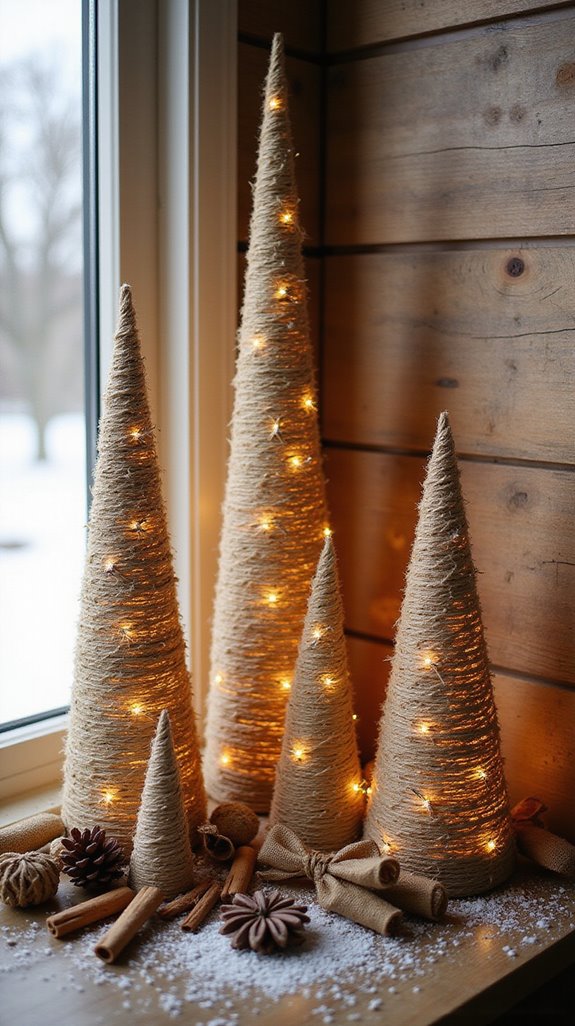 twine wrapped rustic christmas trees