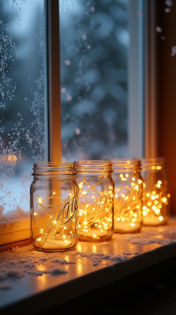 twinkling lights in jars