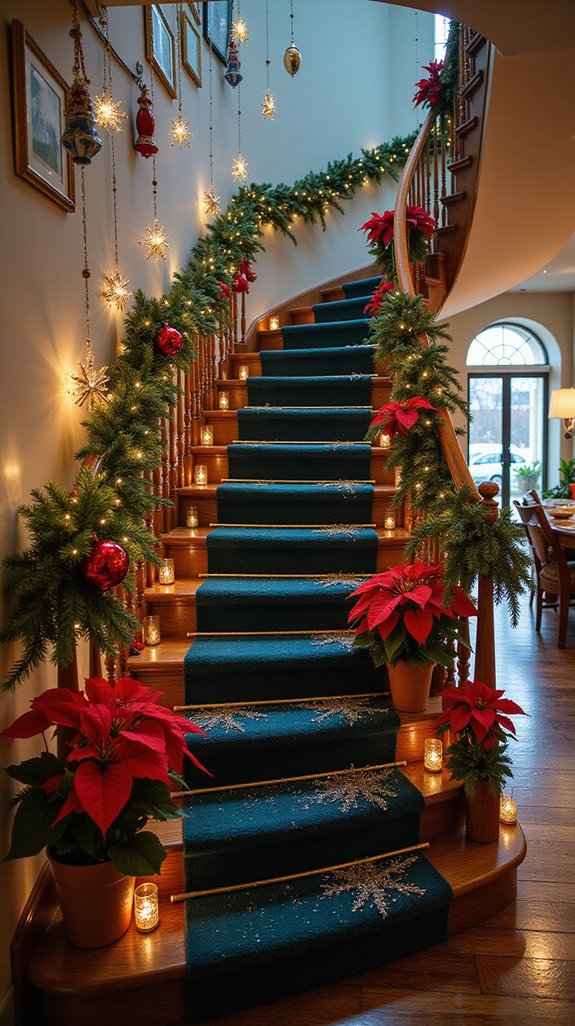 vibrant holiday staircase decor