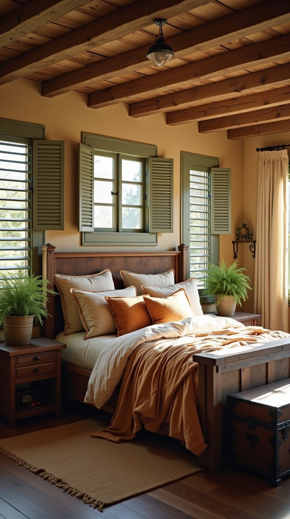 exposed beams enhance bedroom charm