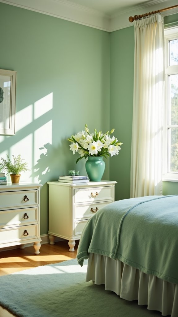 pastel green bedroom accents