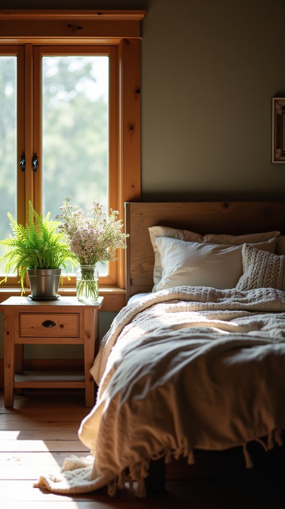 serene rustic bedroom lighting