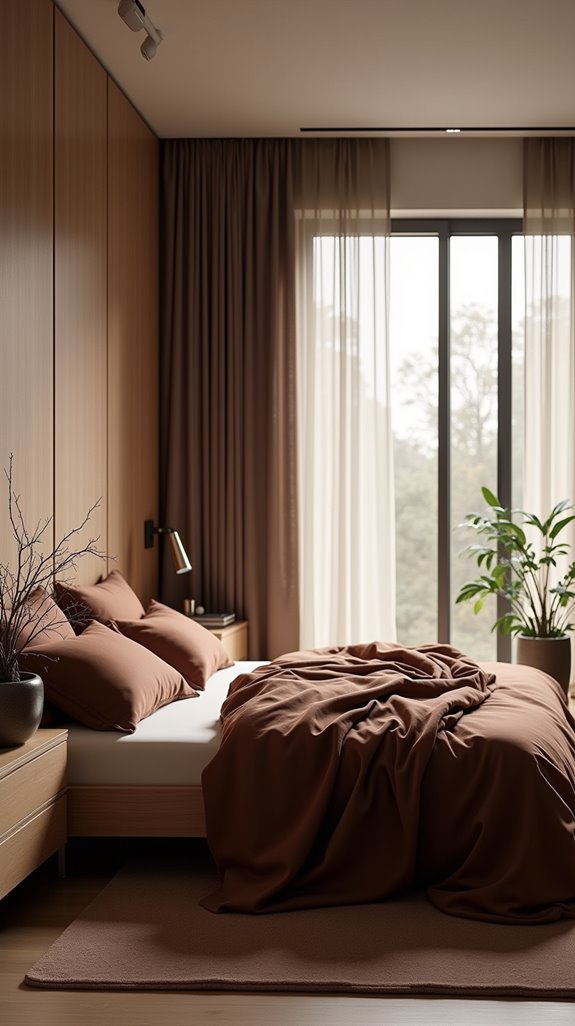 sleek minimalist brown bedroom