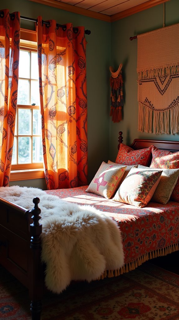 bold patterns enhance bohemian bedroom