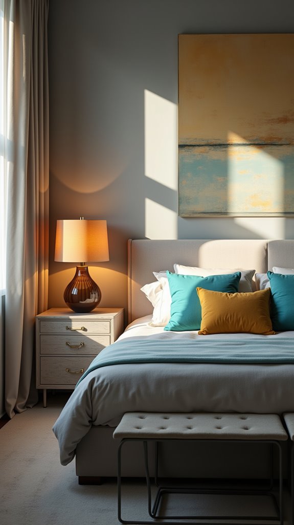 colorful lamps grey nightstands