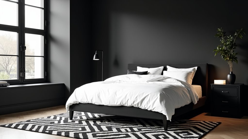 contrasting black and white bedrooms
