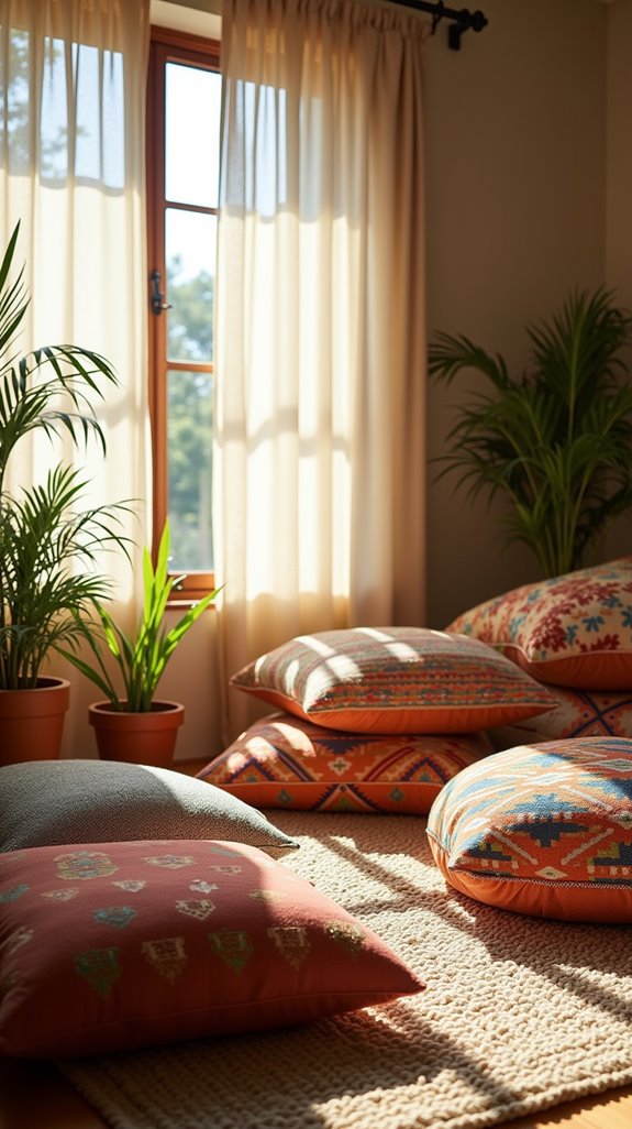 cozy colorful floor cushions
