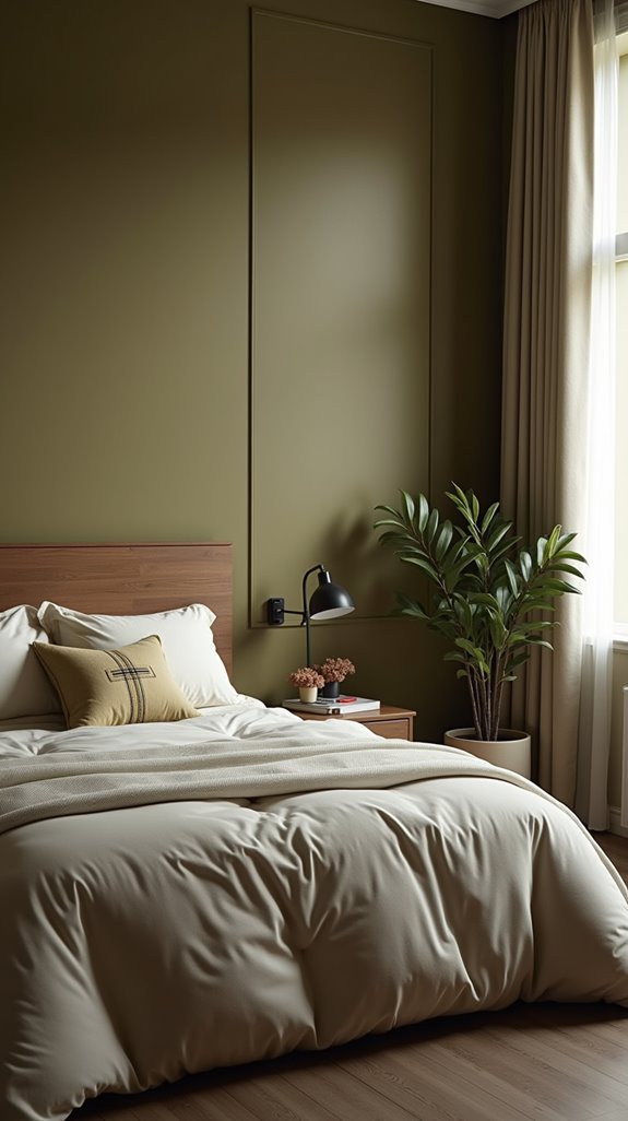 cozy olive khaki bedroom