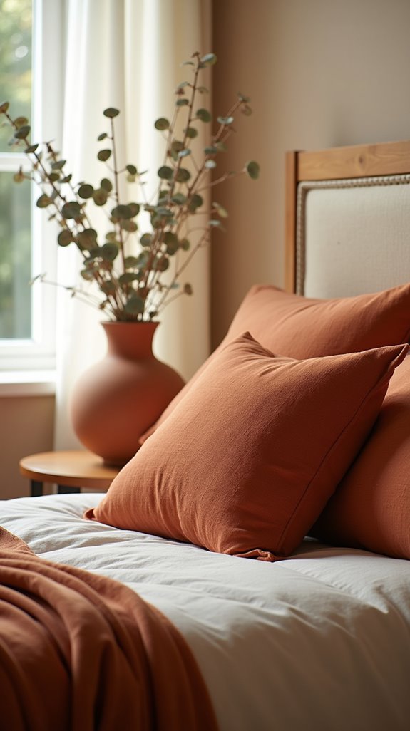 cozy terracotta pillow accents