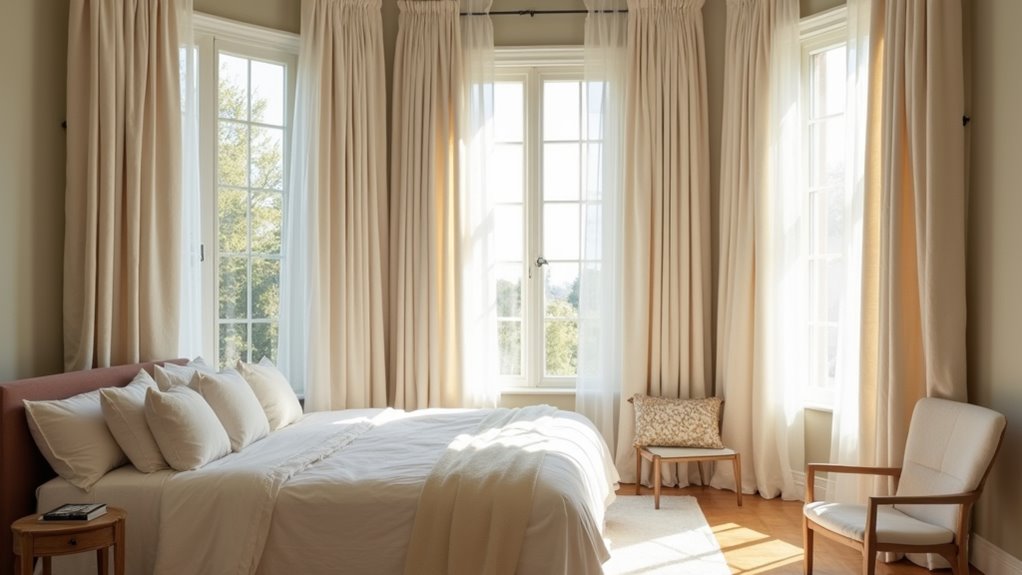 curtains framing bedroom windows