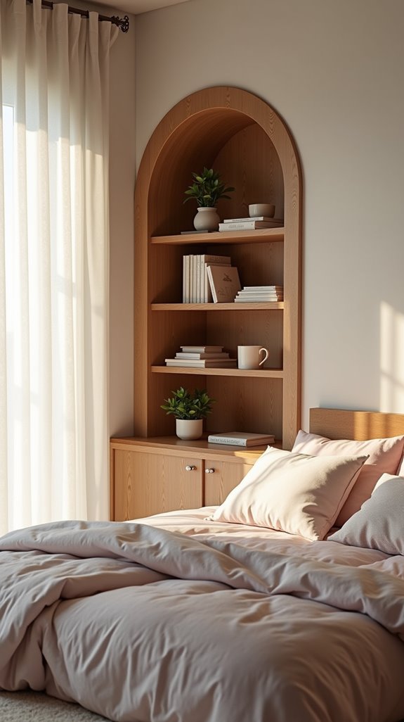 curved shelves enhance unconventional spaces