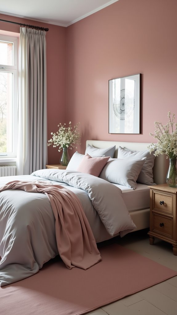 dusty rose and light gray