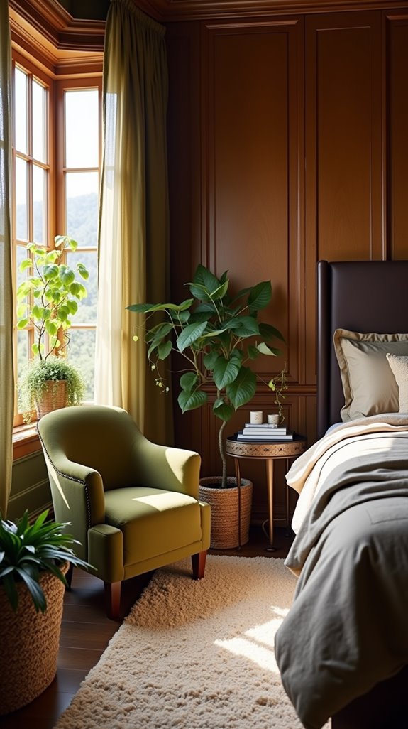 earthy tones with greenery