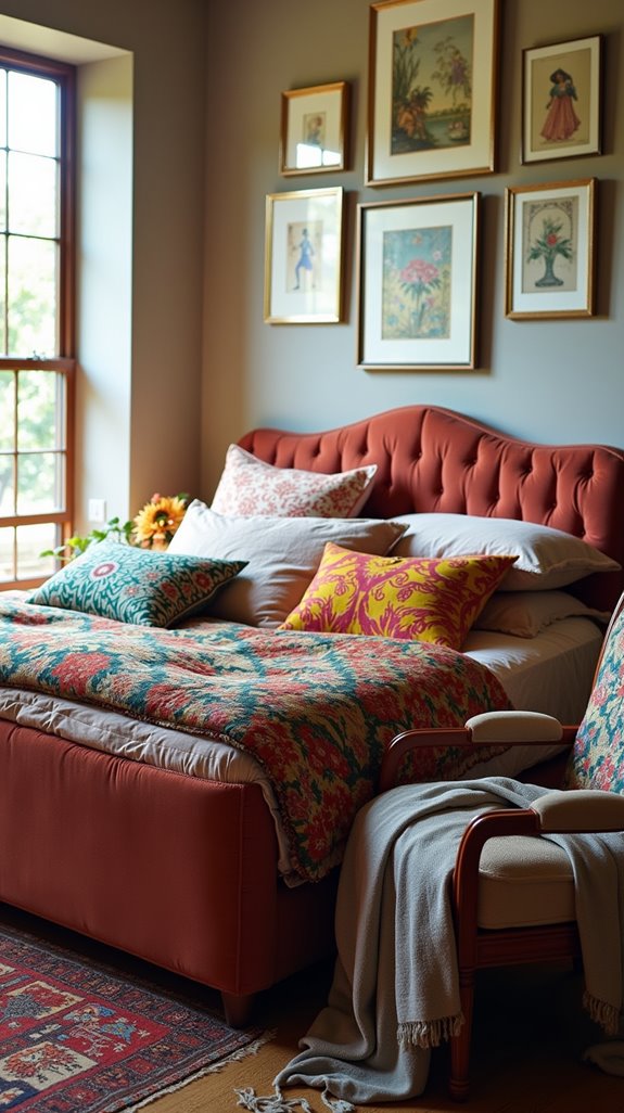 eclectic throw pillows enhance comfort
