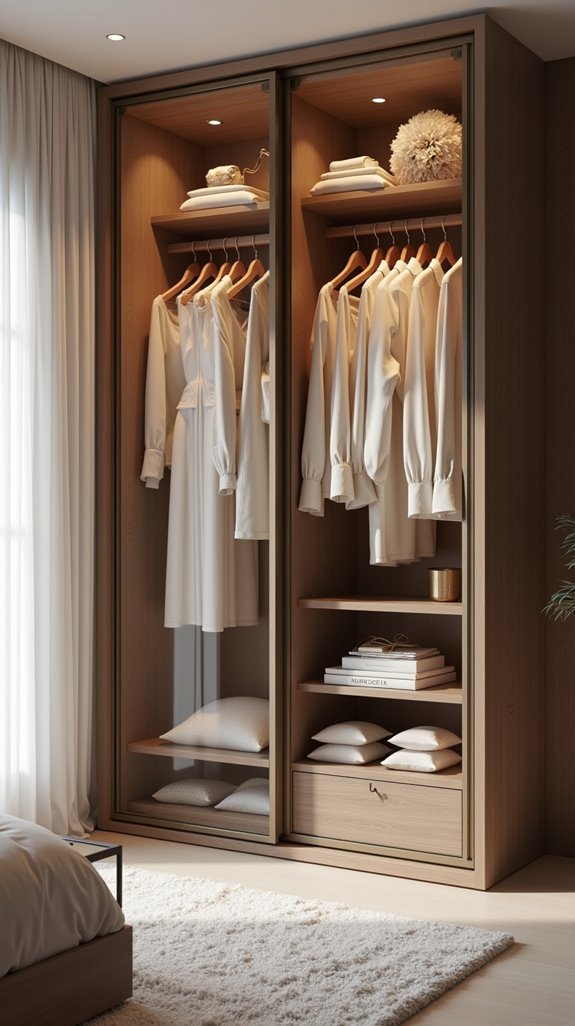 elegant glass front wardrobe