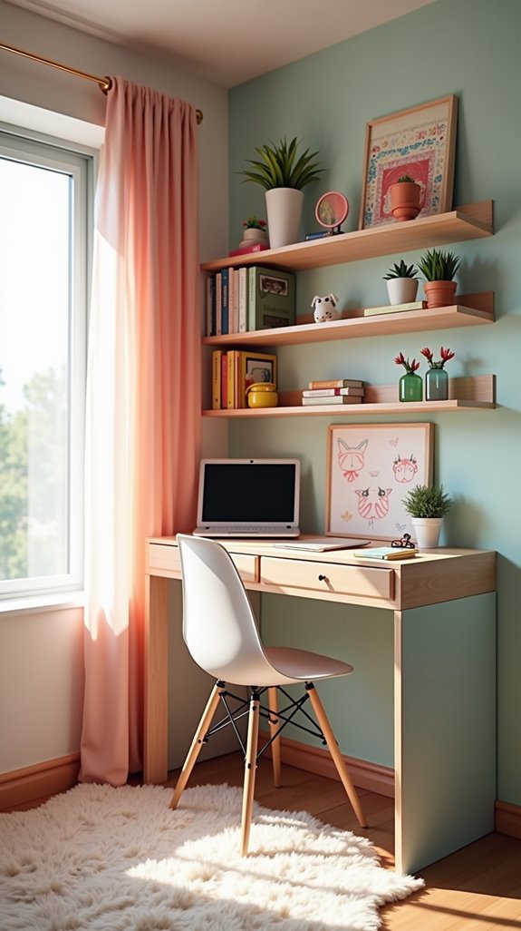 floating shelves enhance storage