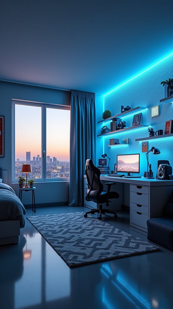 futuristic bedroom tech elements