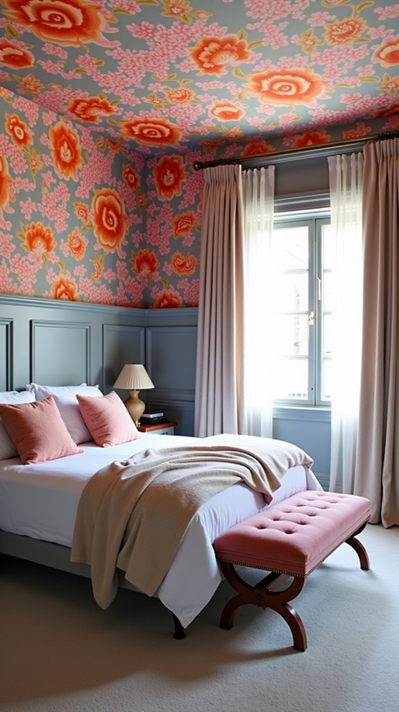 grey wainscoting bright wallpaper