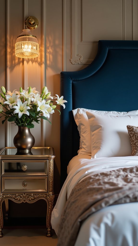 metallic floral design accents