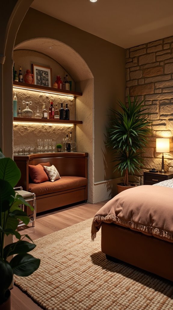 mini bar enhances basement retreat