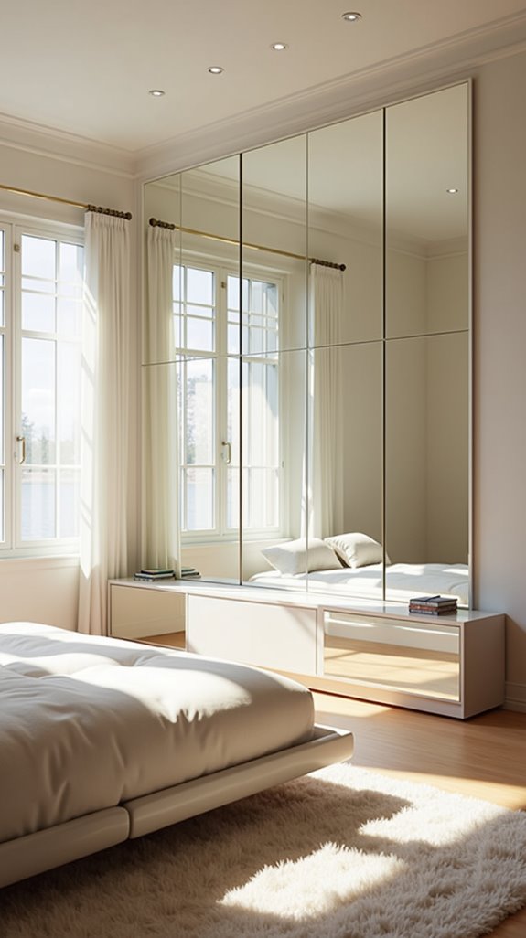 mirror tiled bedroom accent wall