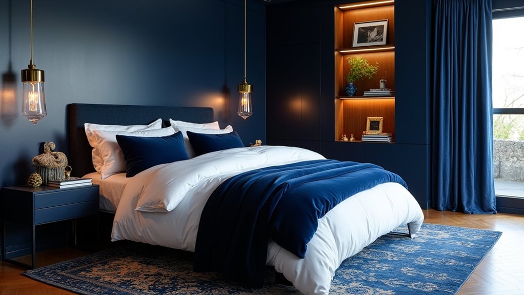 navy blue bedroom accents