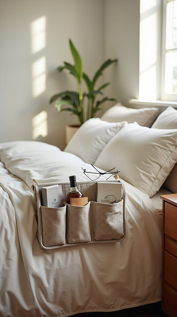 organized nightstand with caddies