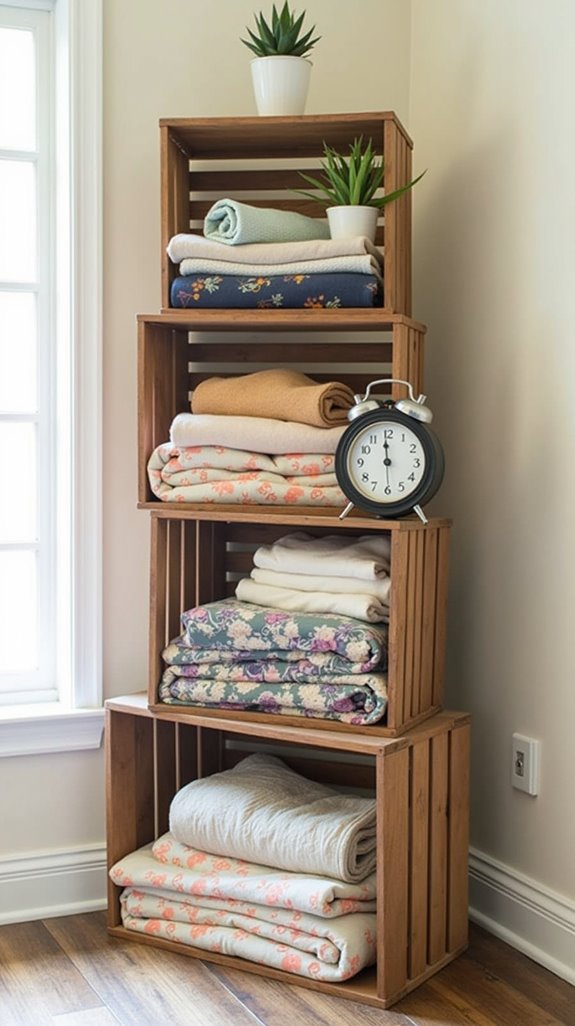 repurposed crates for storage