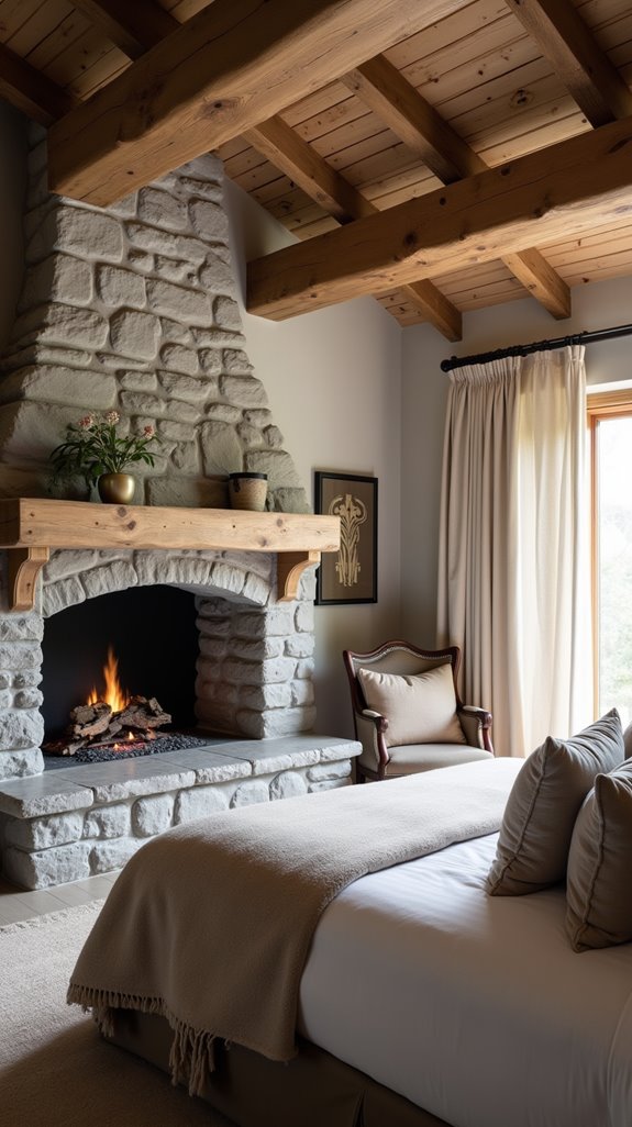 rustic stone fireplace warmth