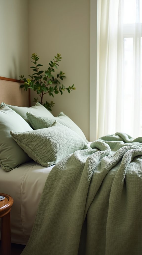 sage green textured bedding